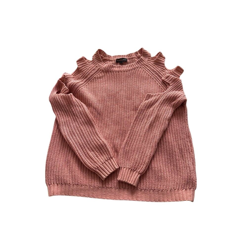 Pink Lightweight Knit Sweater Womens Small Slit Sleeve Detail Crew Neck Pullover